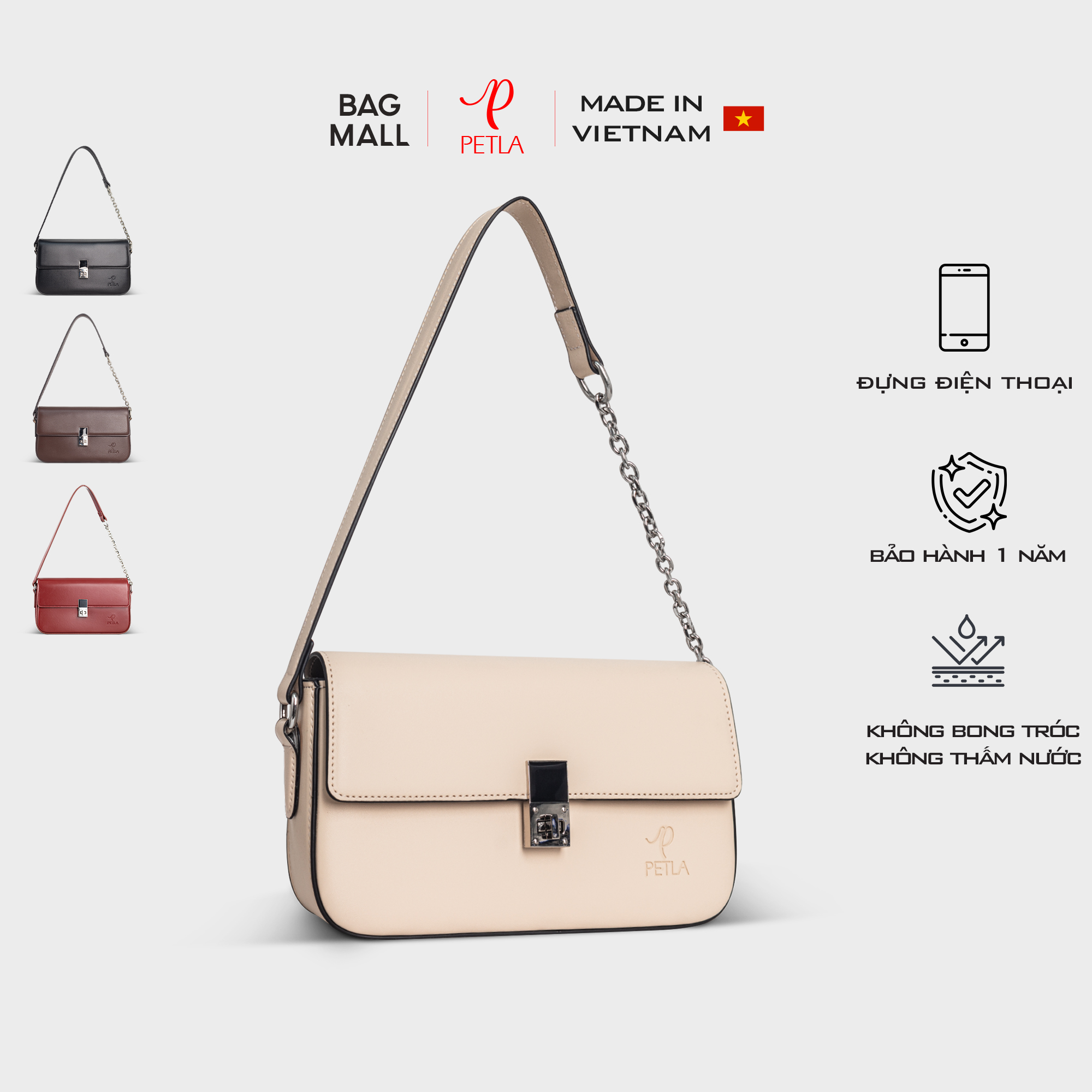 Túi da đeo vai nữ thời trang PETLA LN15 màu kem