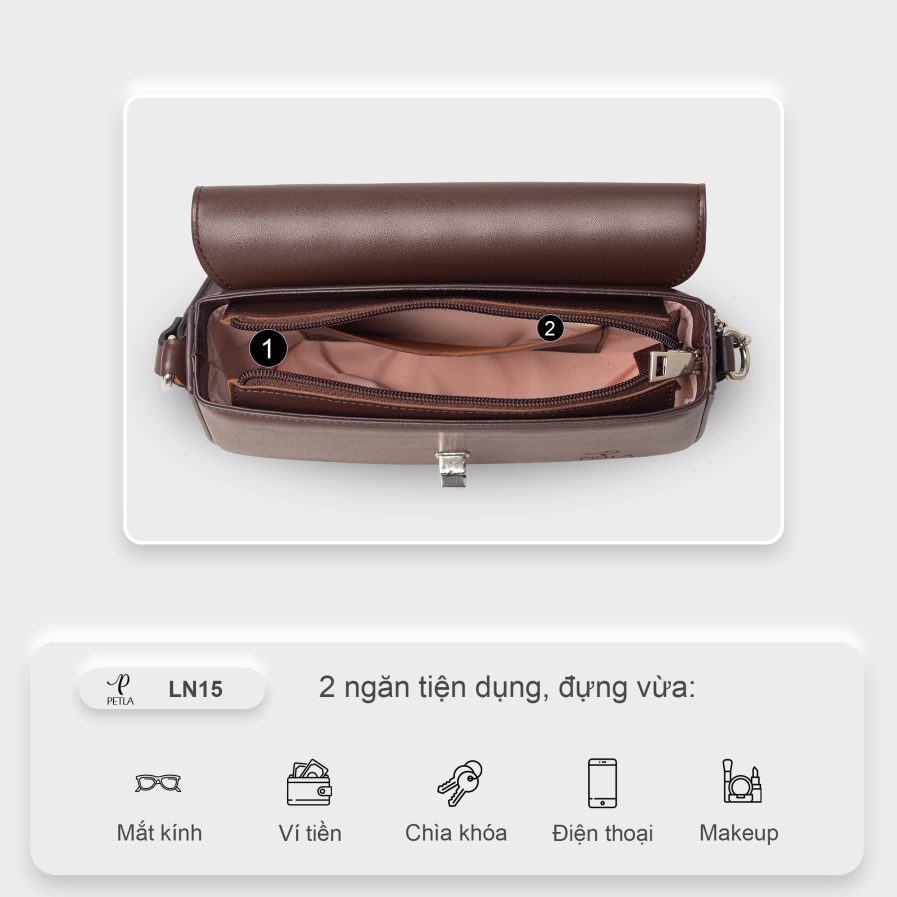 Túi da đeo vai nữ thời trang PETLA LN15 màu kem